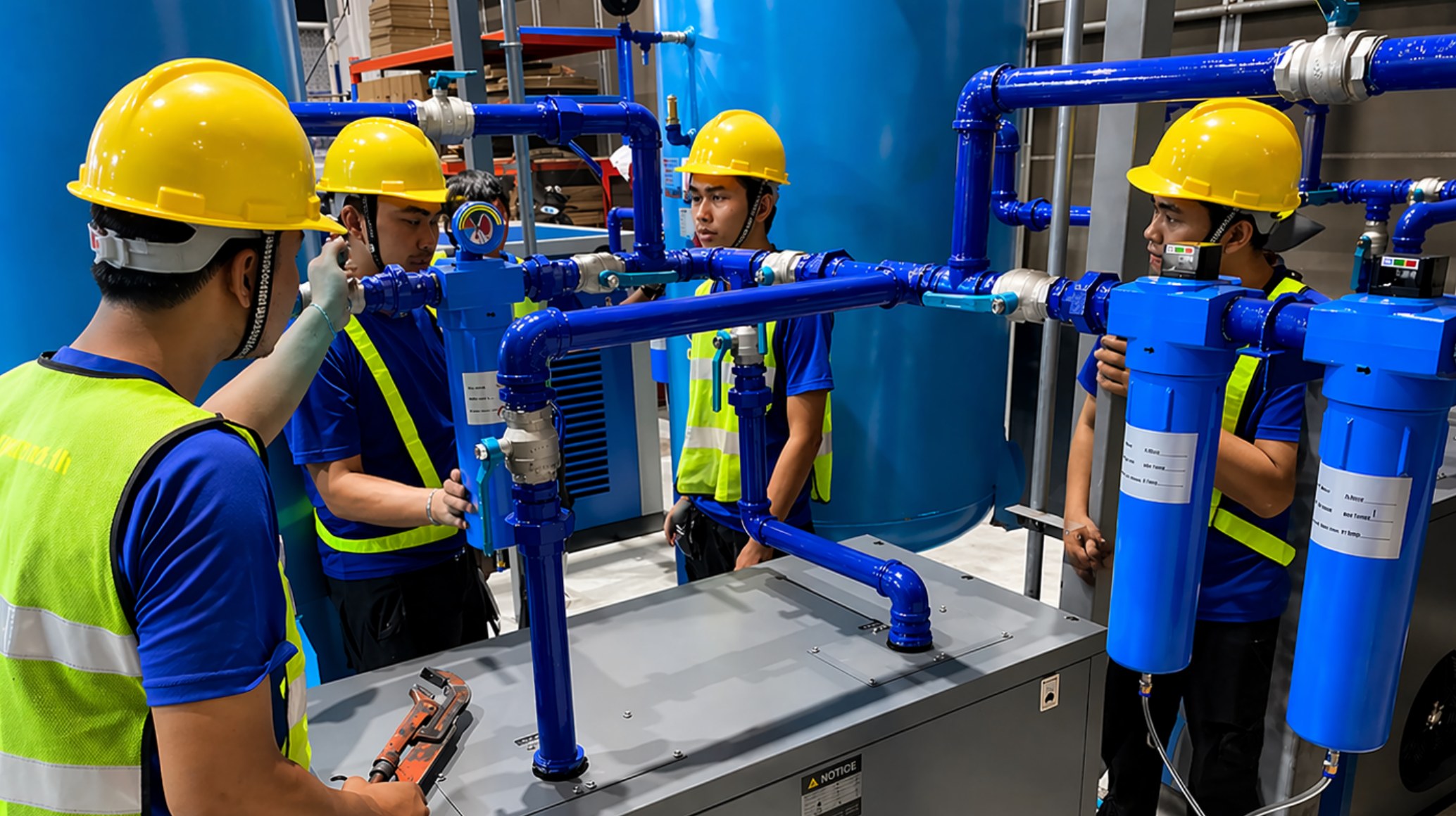 World Prod team installing an air filtration system on-site